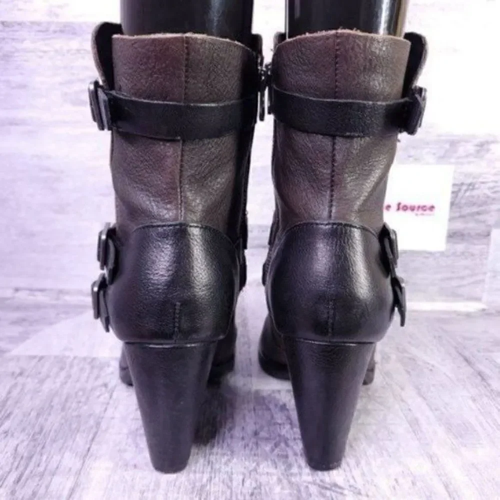 Kork Ease Anki Buckle Strap Leather Heeled Moto Boot Brown Black Women's sz 8 - Picture 4 of 9